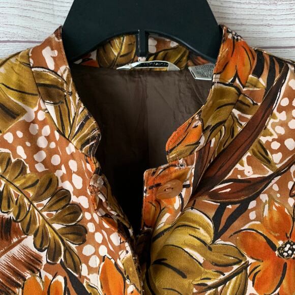 Laura Ashley Floral Blazer Jacket Earthtone Button Up Long Sleeve Size M - Picture 12 of 16